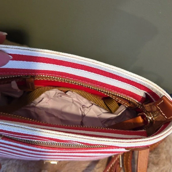 Dooney & Bourke Red and White Striped Crossbody Bag - Picture 3 of 4